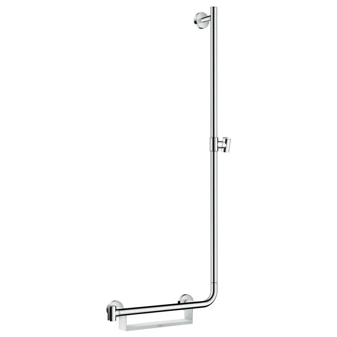 Chromowany drążek prysznicowy z uchwytem w widoku z przodu, hansgrohe