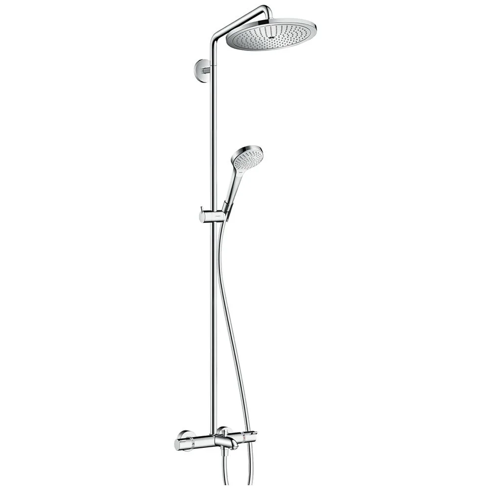 System prysznicowy widok z boku na białym tle, hansgrohe