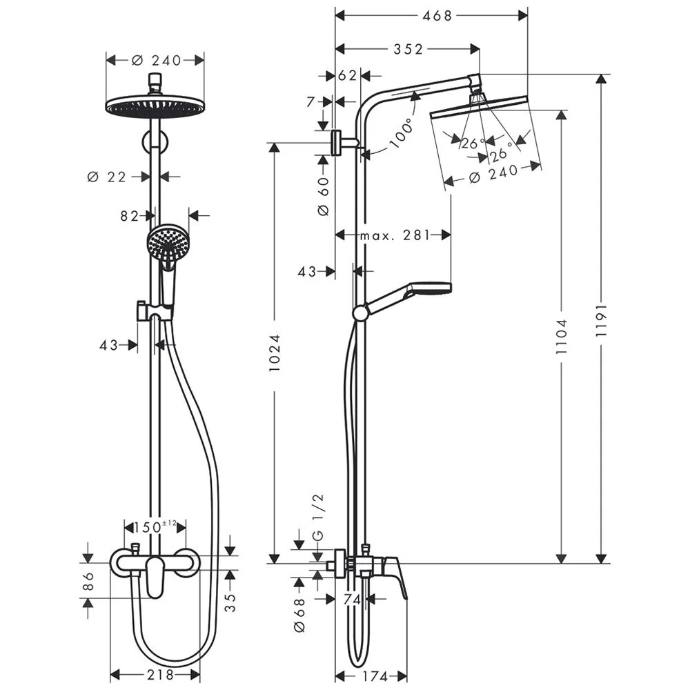 hansgrohe Crometta S 240 1jet Showerpipe mit Einhebelmischer Bild 5