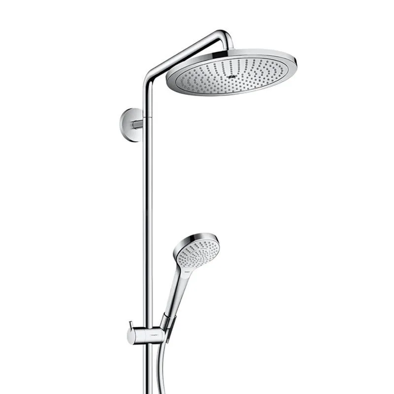 System prysznicowy z okrągłą deszczownicą widok z przodu, hansgrohe