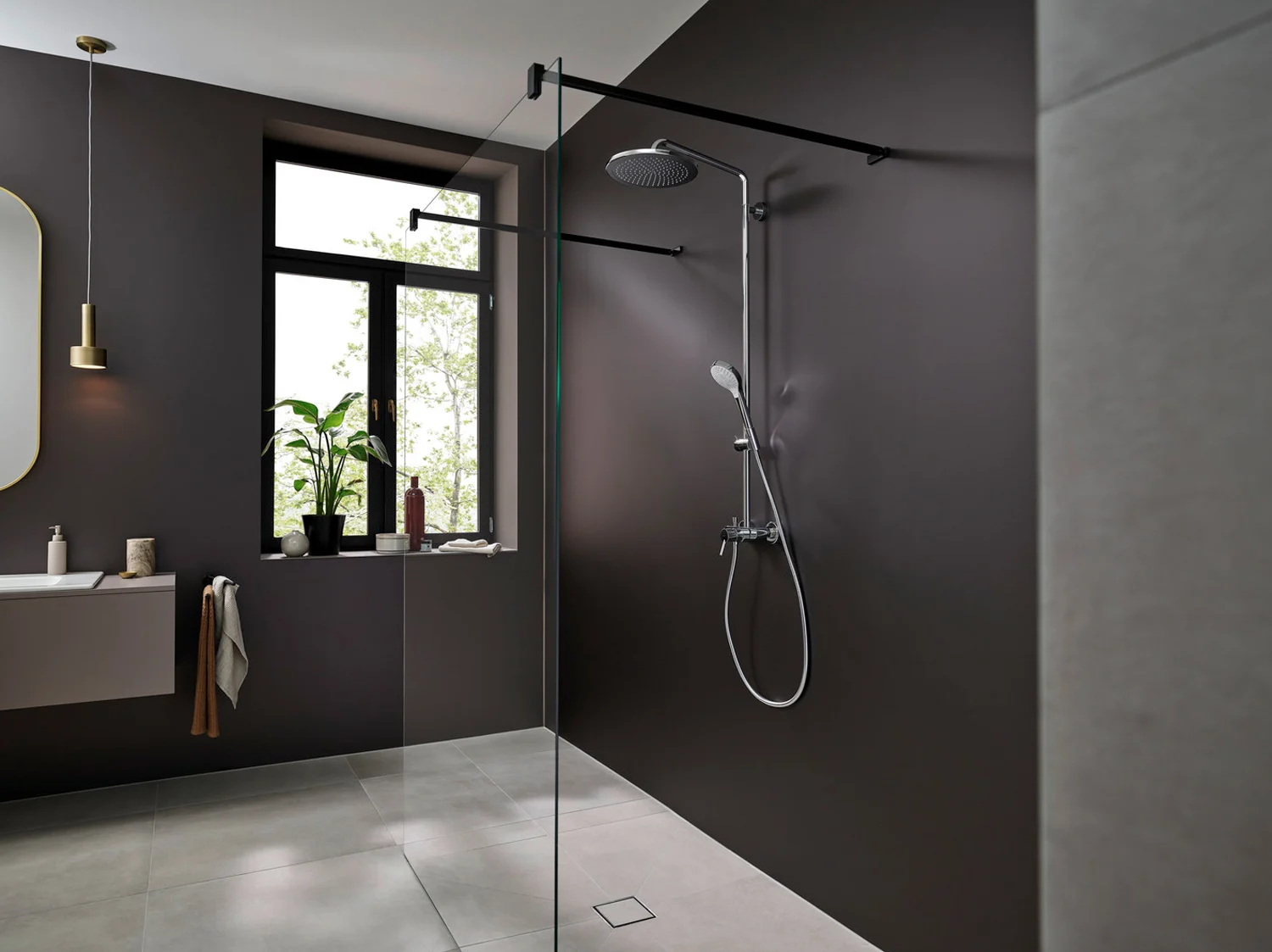 Nowoczesny prysznic w stylowej łazience, hansgrohe