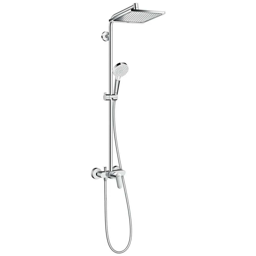 System prysznicowy widok z boku, chromowane wykończenie, hansgrohe