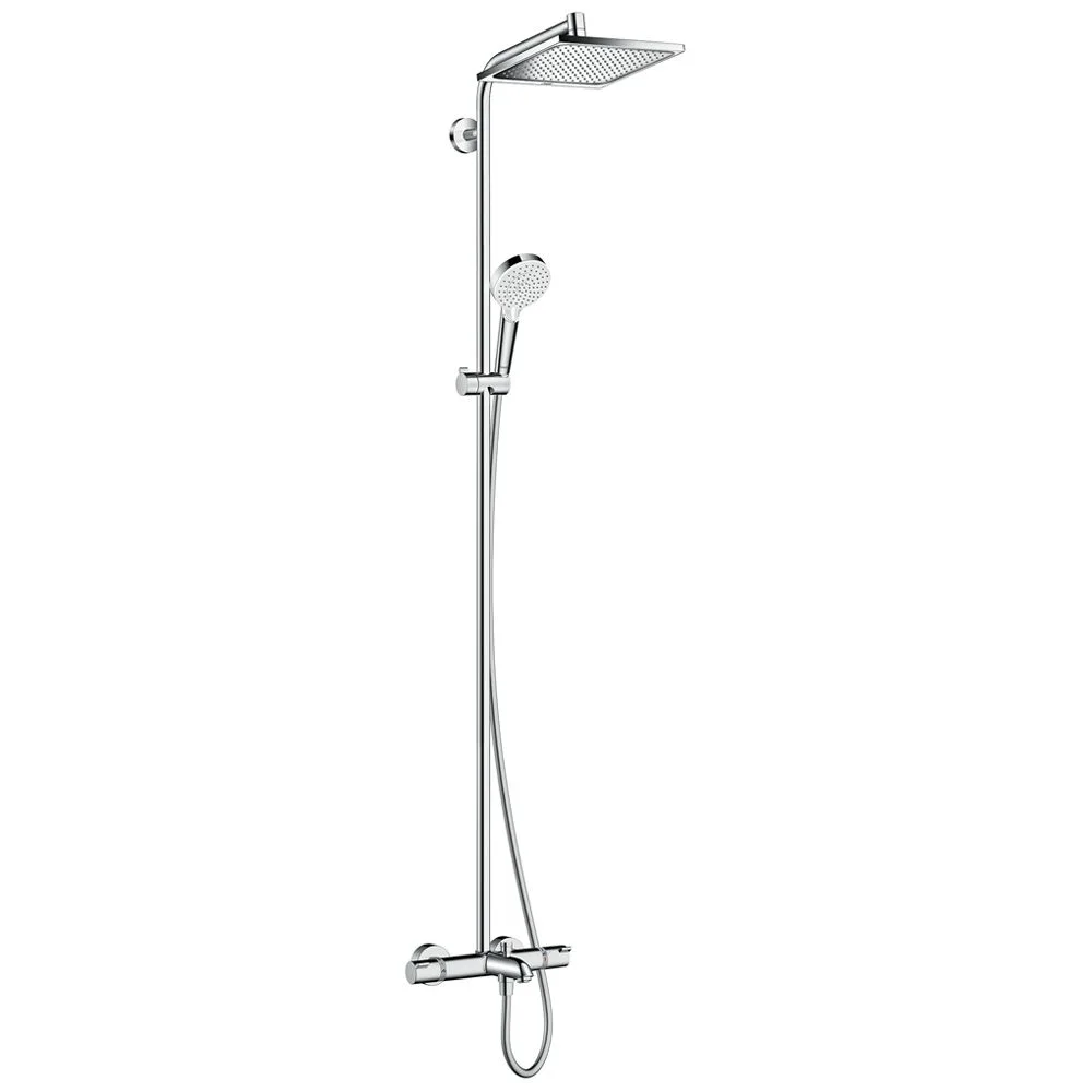 System prysznicowy widok z przodu z rączką prysznicową, hansgrohe
