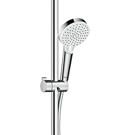 Widok z boku słuchawki prysznicowej na drążku prysznicowym, hansgrohe