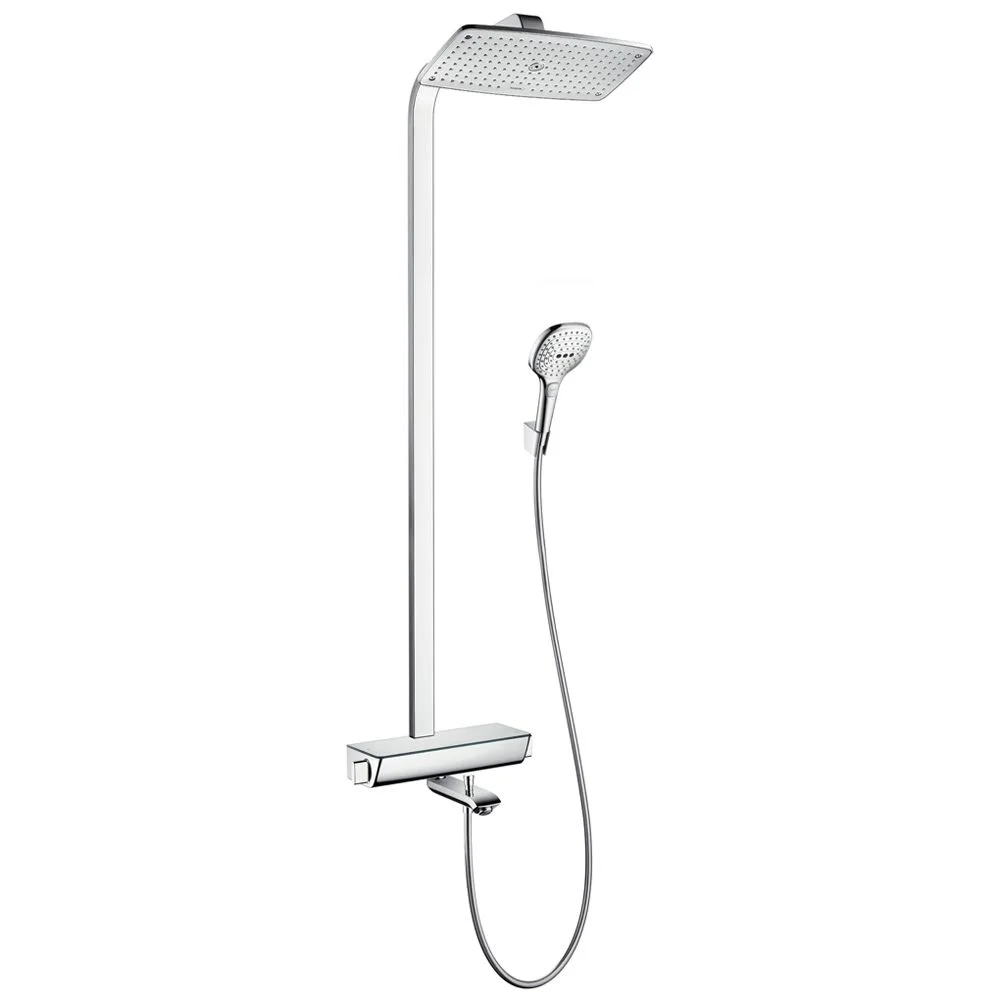 System prysznicowy z deszczownicą i prysznicem ręcznym widok z boku, hansgrohe