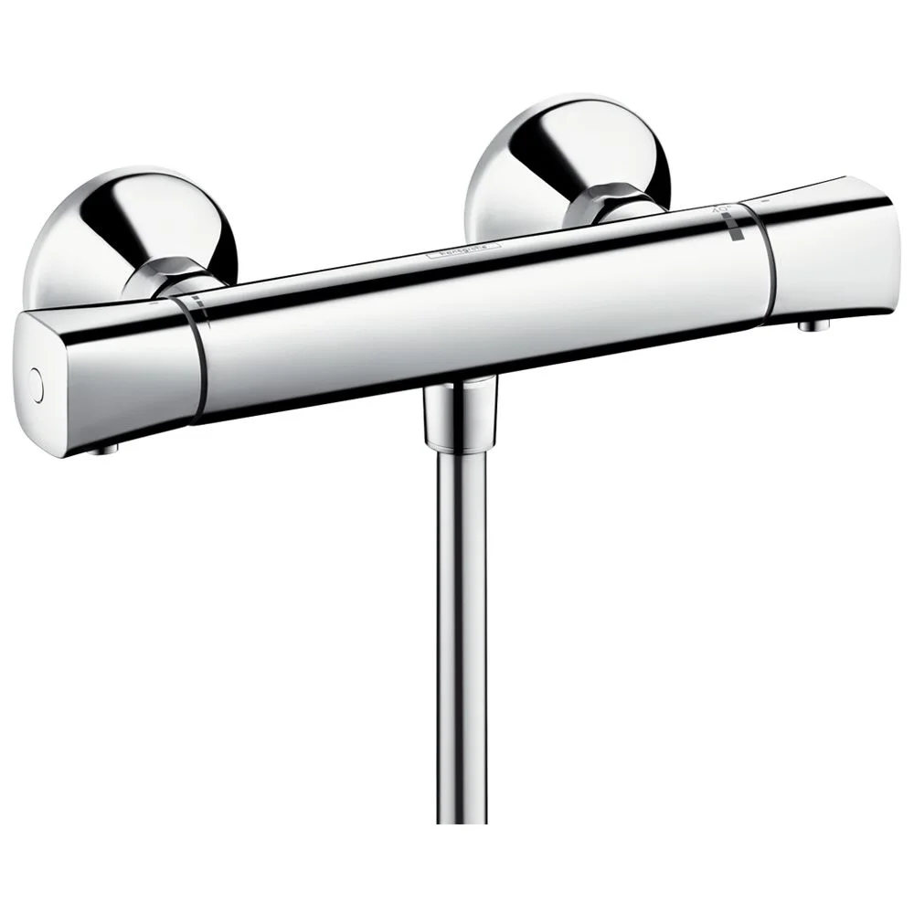 Termostat widok z przodu z chromowanym wykończeniem, hansgrohe