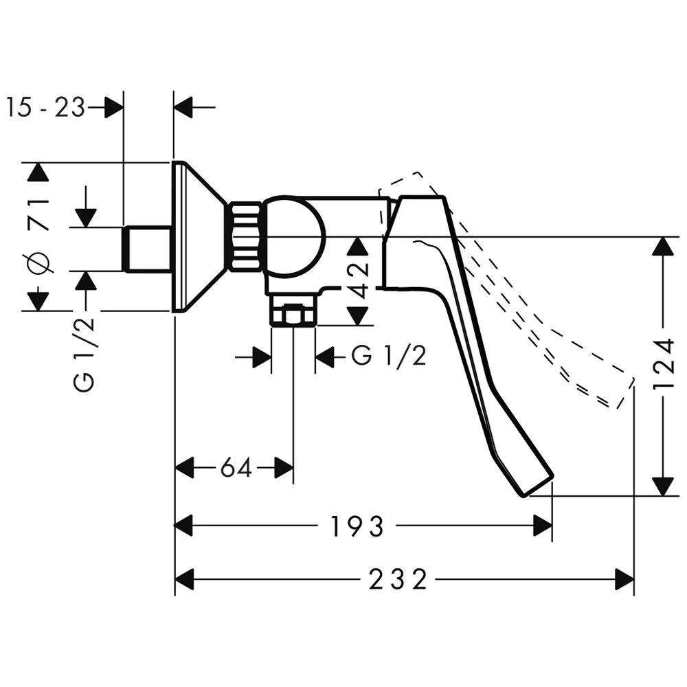 Rysunek techniczny kranu z wymiarami, hansgrohe