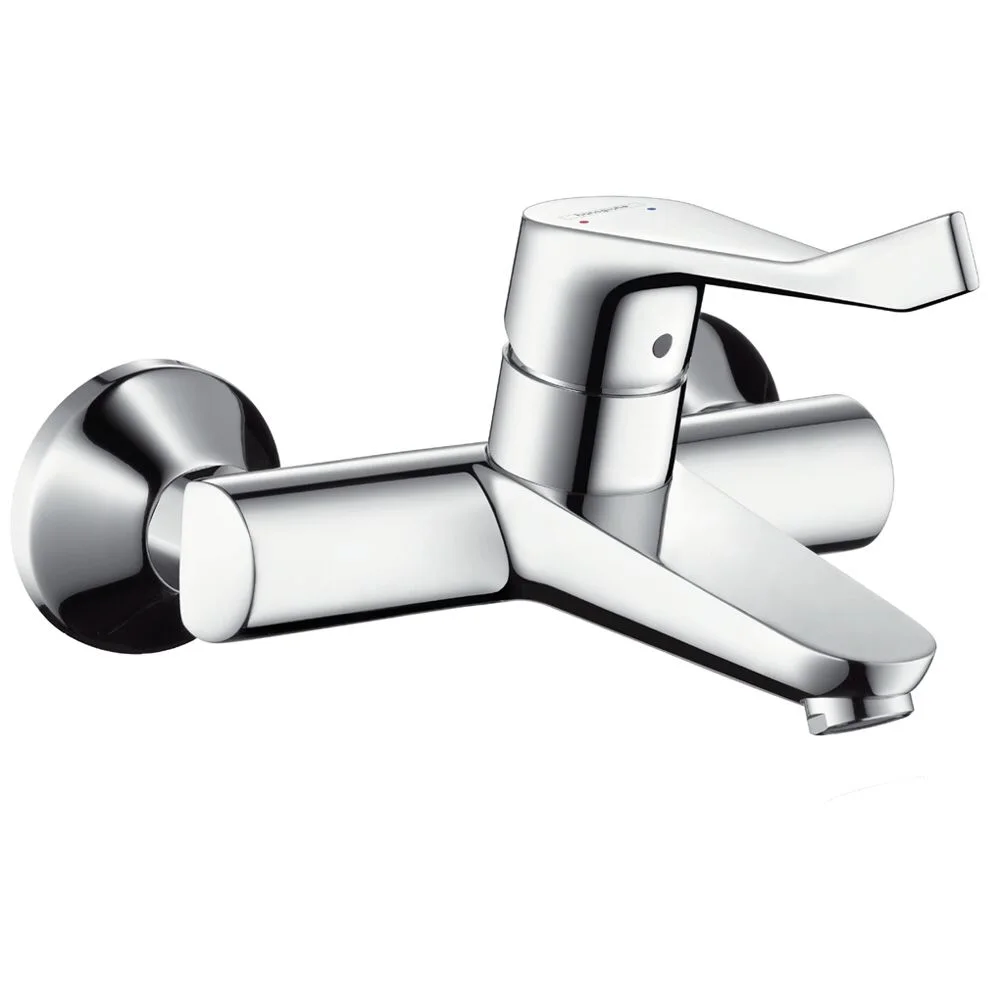 Chromowana bateria prysznicowa widok z boku, hansgrohe