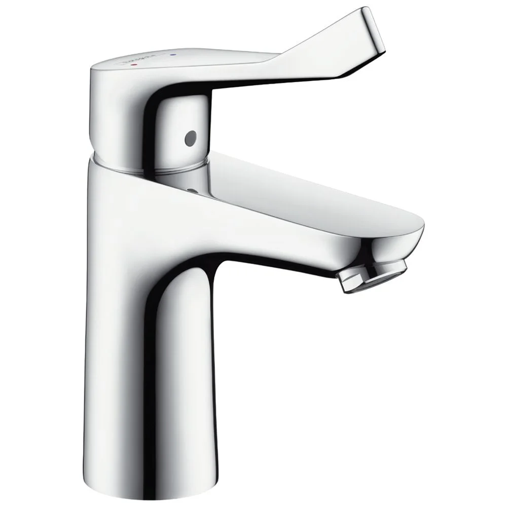 Chromowana bateria umywalkowa widok z boku, hansgrohe