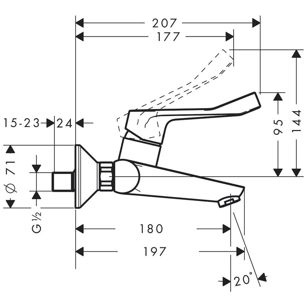 Rysunek techniczny kranu z wymiarami, hansgrohe