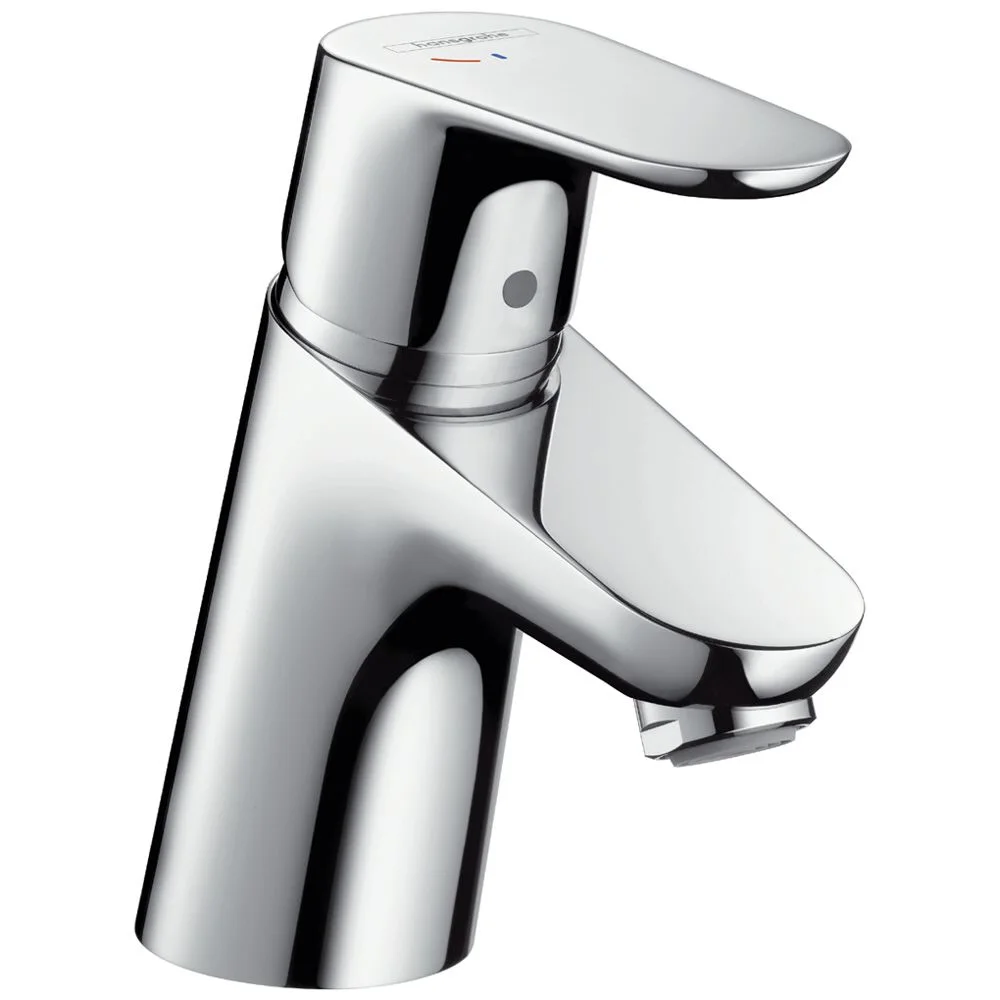 Chromowana bateria umywalkowa widok z przodu, hansgrohe