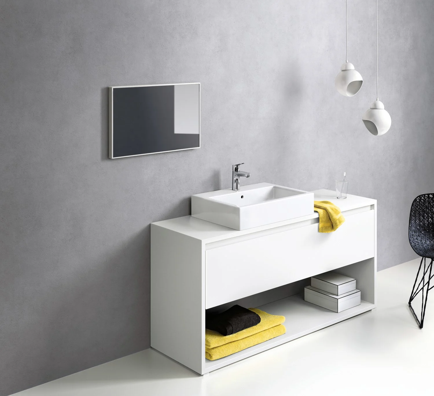 Łazienka z umywalką i baterią jednouchwytową, hansgrohe