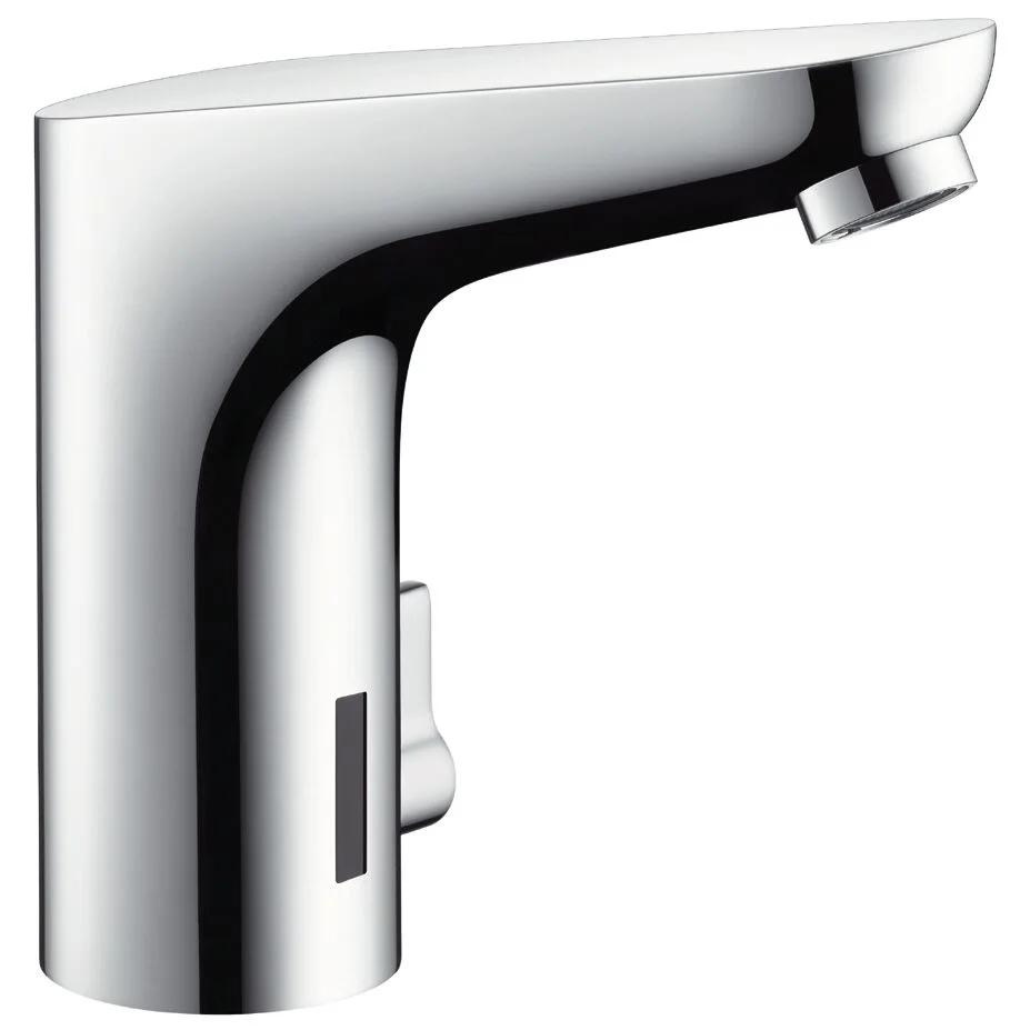 Chromowana bateria umywalkowa w widoku z boku, hansgrohe