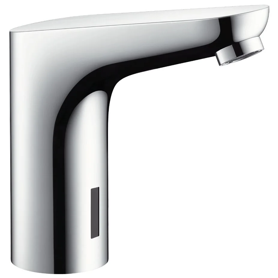 Chromowana bateria umywalkowa w widoku z boku, hansgrohe