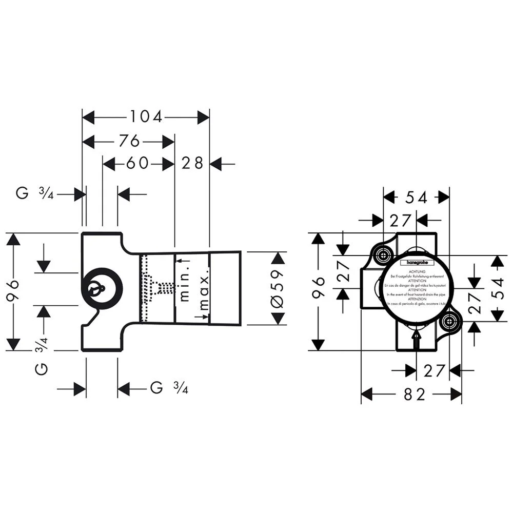 AXOR Grundkörper für Trio Ab- und Umstellventil Unterputz Bild 2