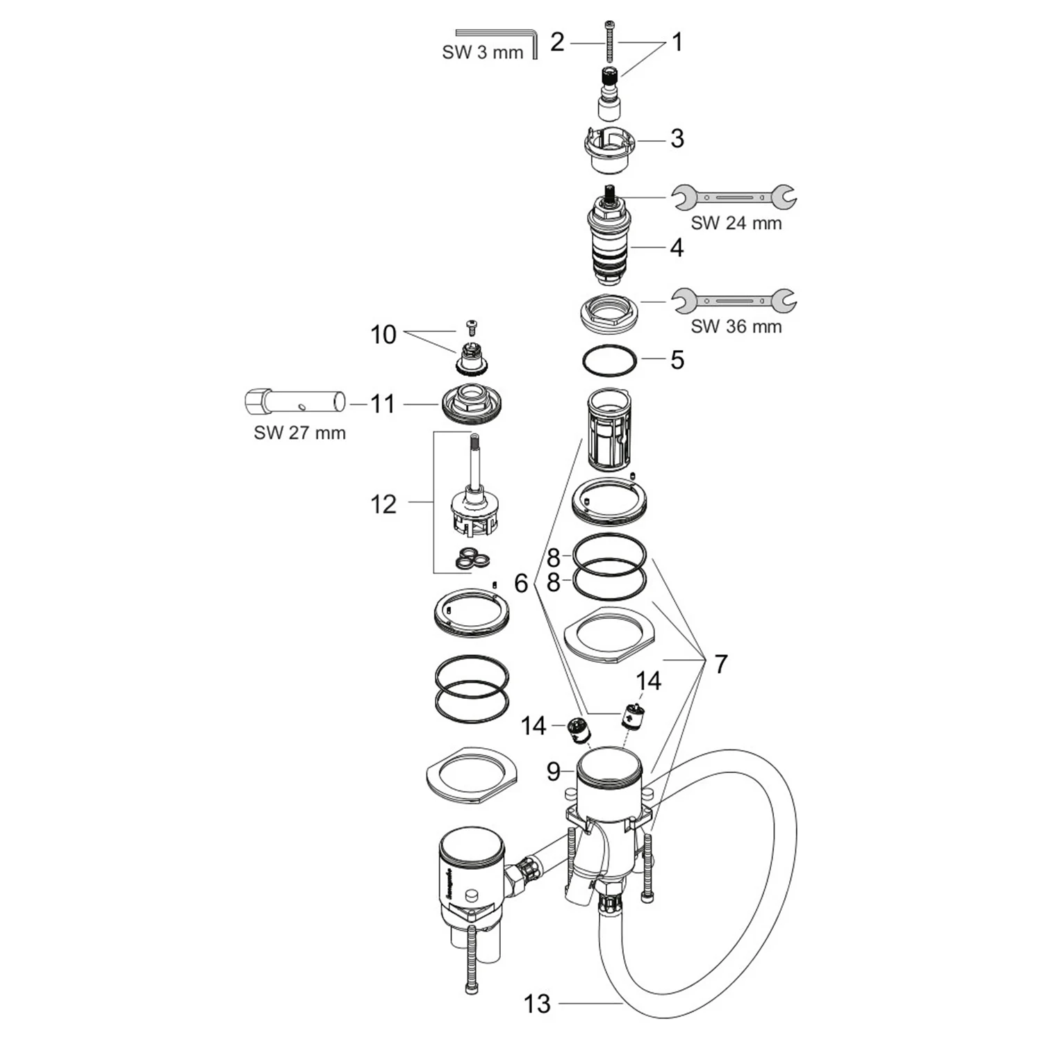 hansgrohe Grundset zu 2-Loch-Thermostat Wannenrandmontage Bild 3