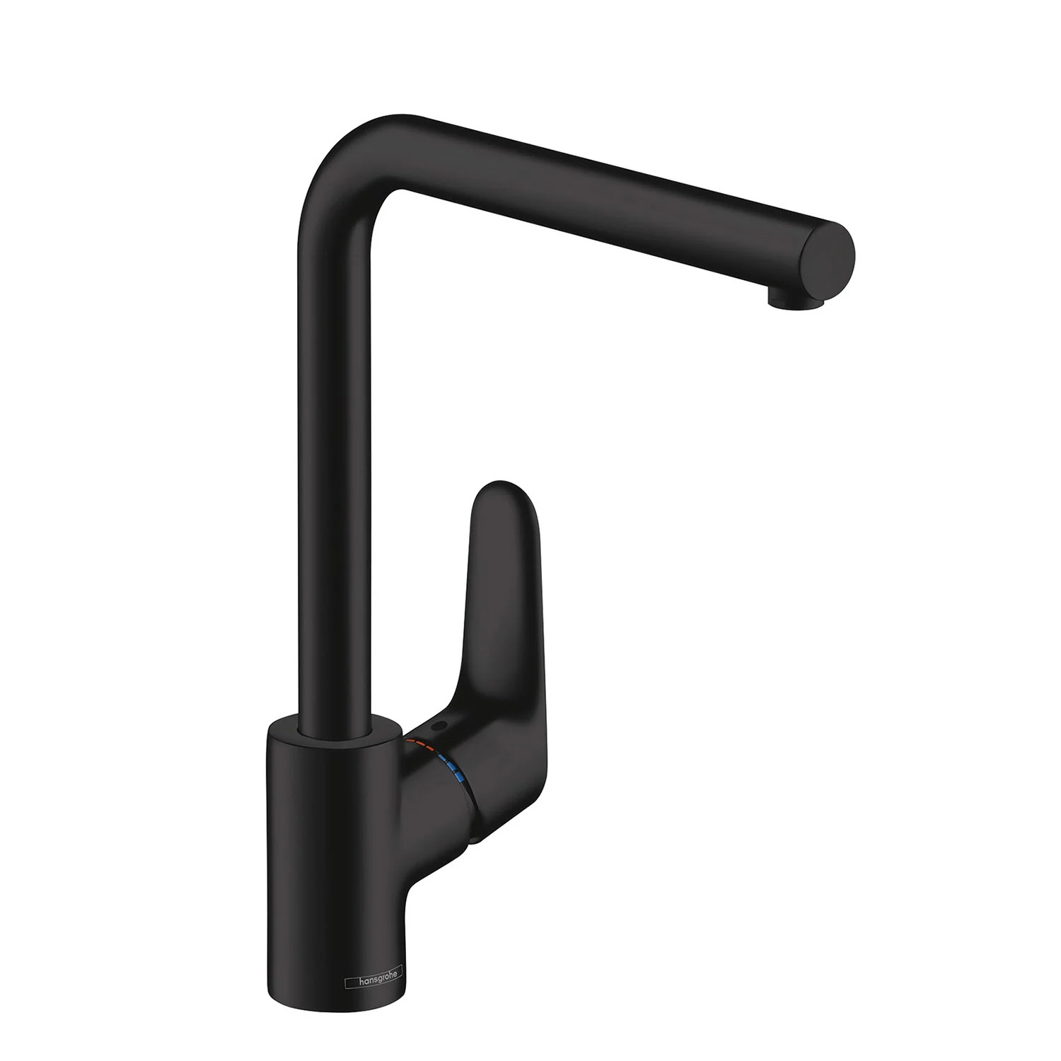 Czarna bateria kuchenna w widoku z boku, hansgrohe