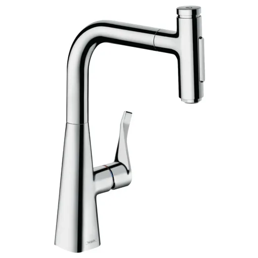 Chromowana bateria kuchenna, widok z boku, hansgrohe