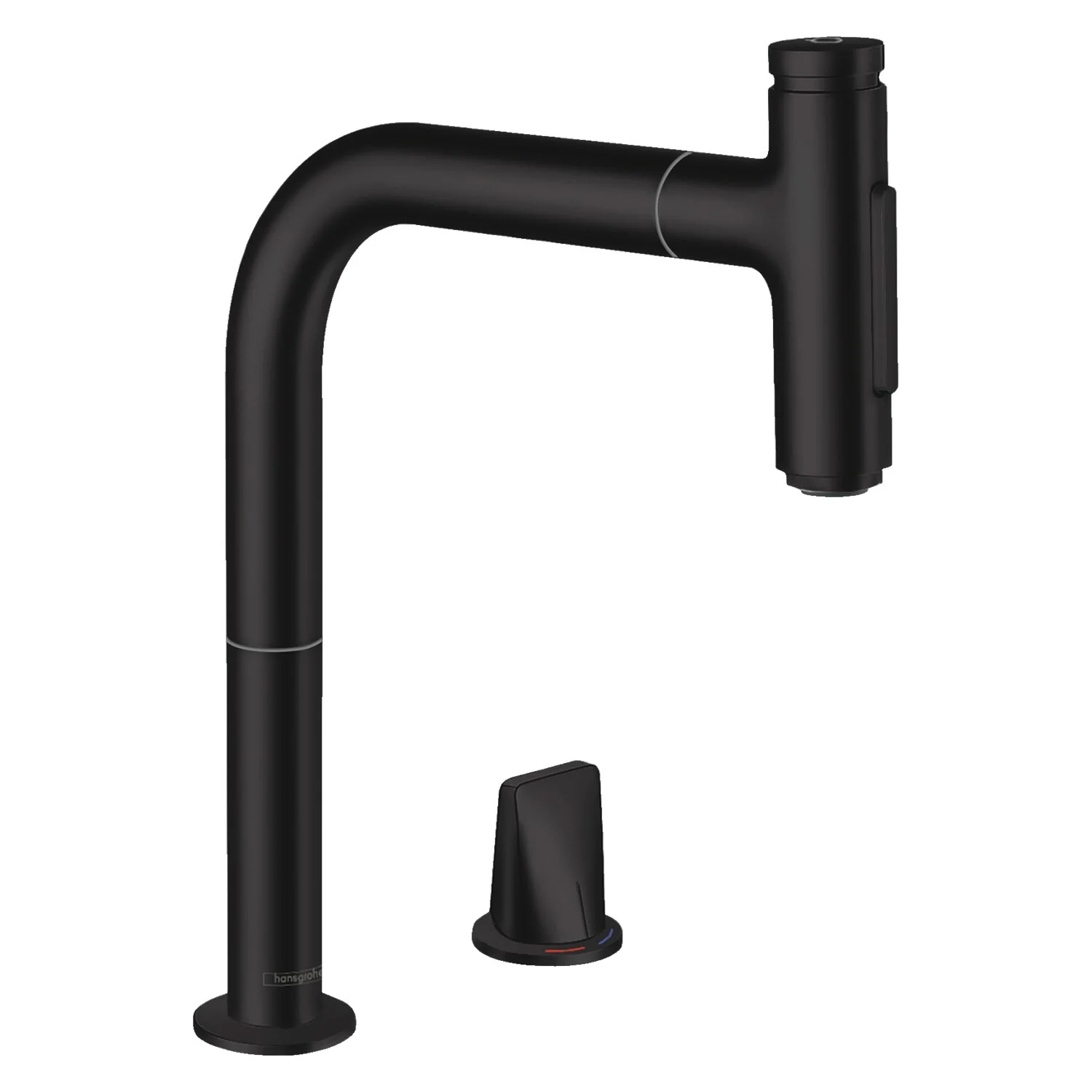 Bateria kuchenna widok z boku, czarne wykończenie, hansgrohe