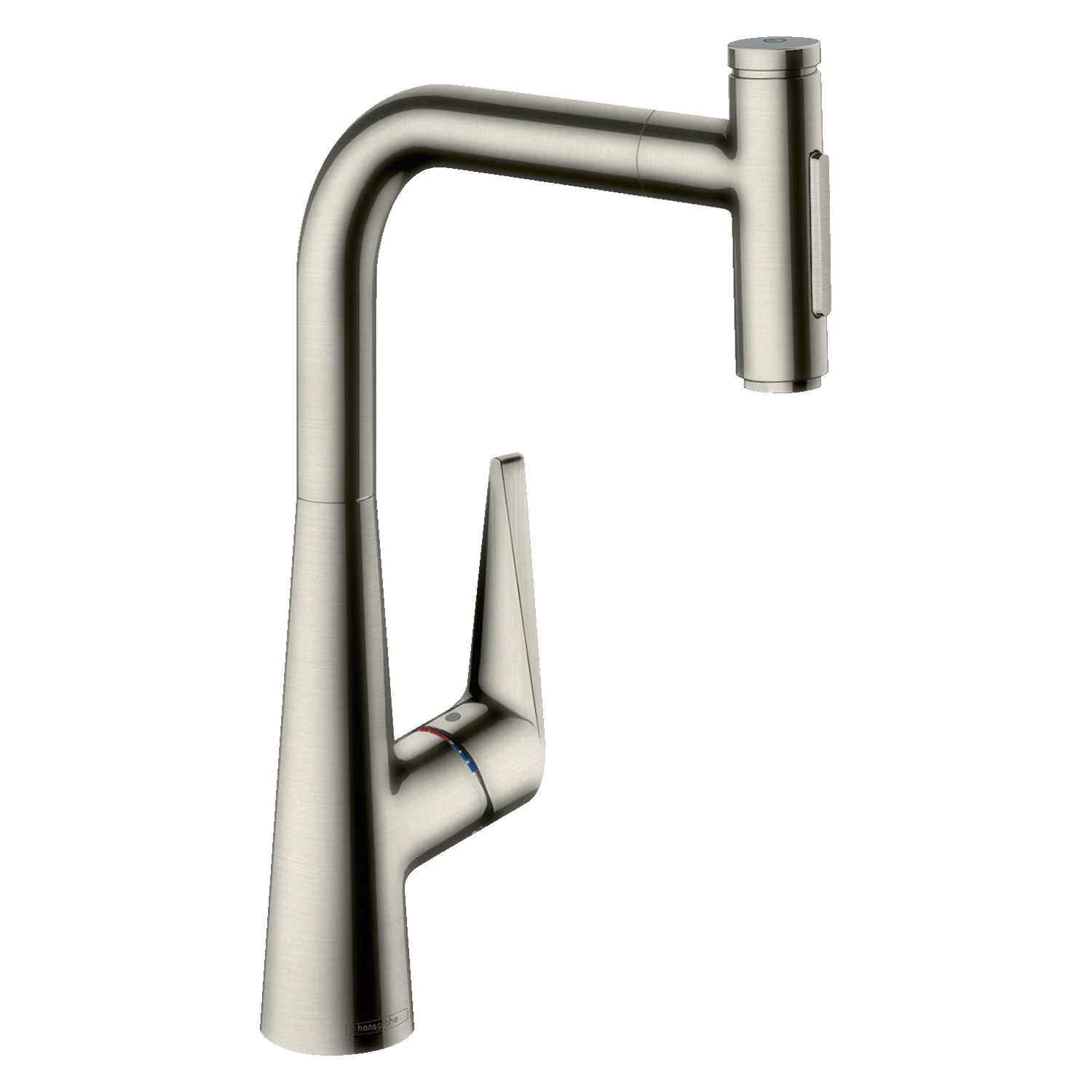 Bateria kuchenna widok z boku, wykończenie ze stali nierdzewnej, hansgrohe