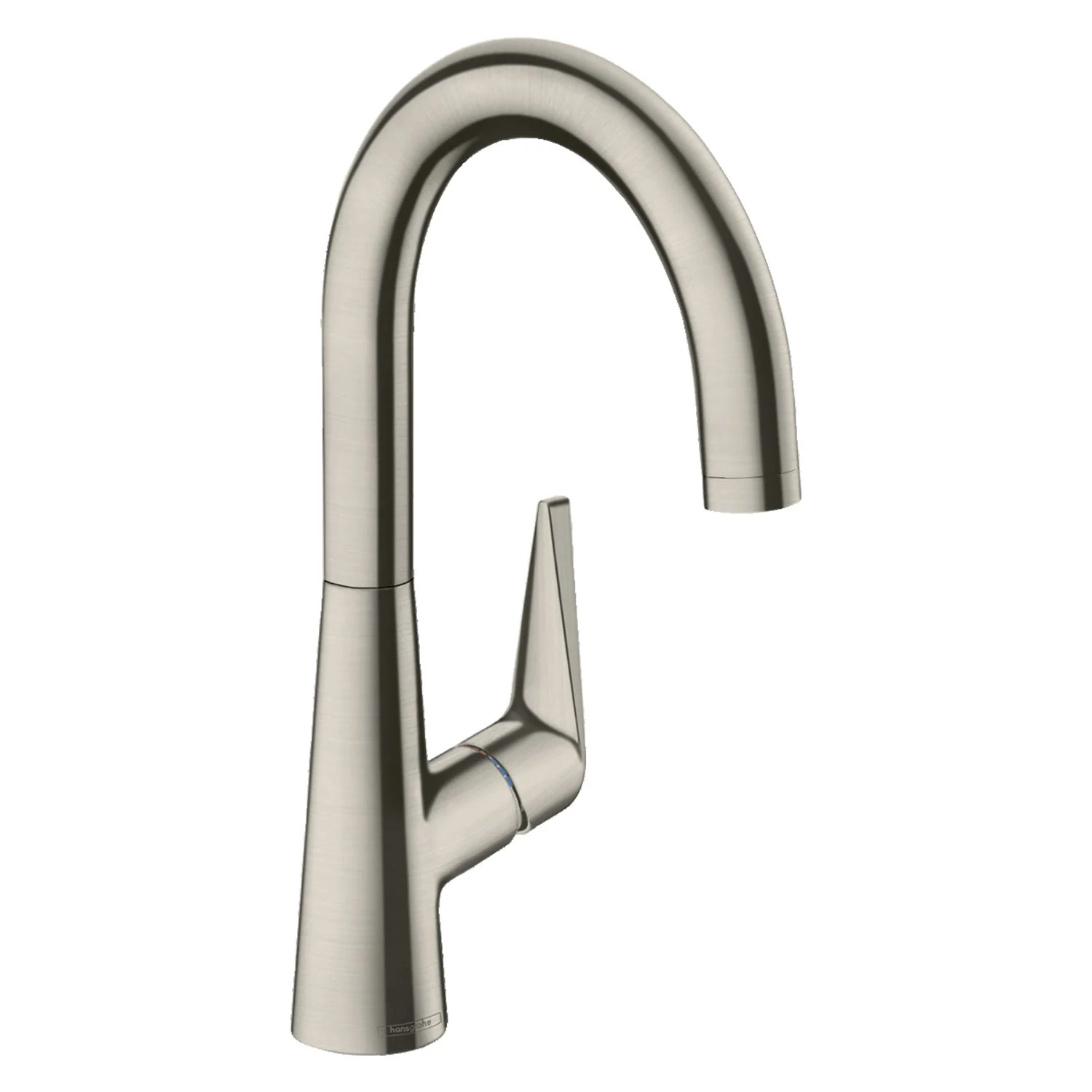 Bateria kuchenna widok z boku, wykończenie stal nierdzewna, hansgrohe