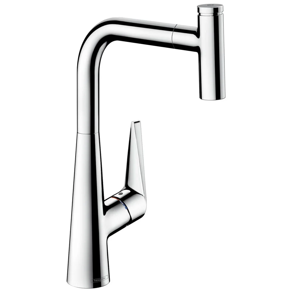 Chromowana bateria kuchenna widok z boku, hansgrohe