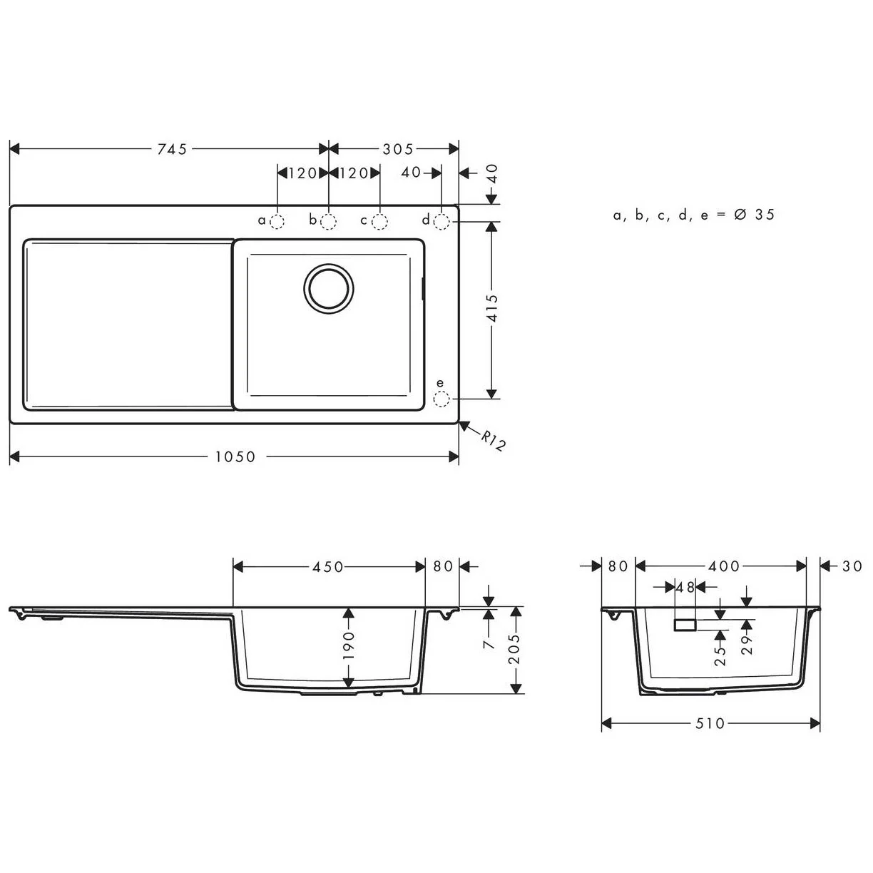 hansgrohe S514-F450 Einbauspüle 450 mit Abtropffläche links Bild 2