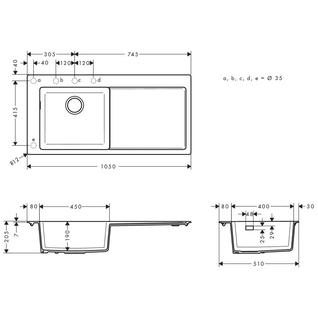 hansgrohe S5110-F450 Einbauspüle 450 mit Abtropffläche rechts Bild 2