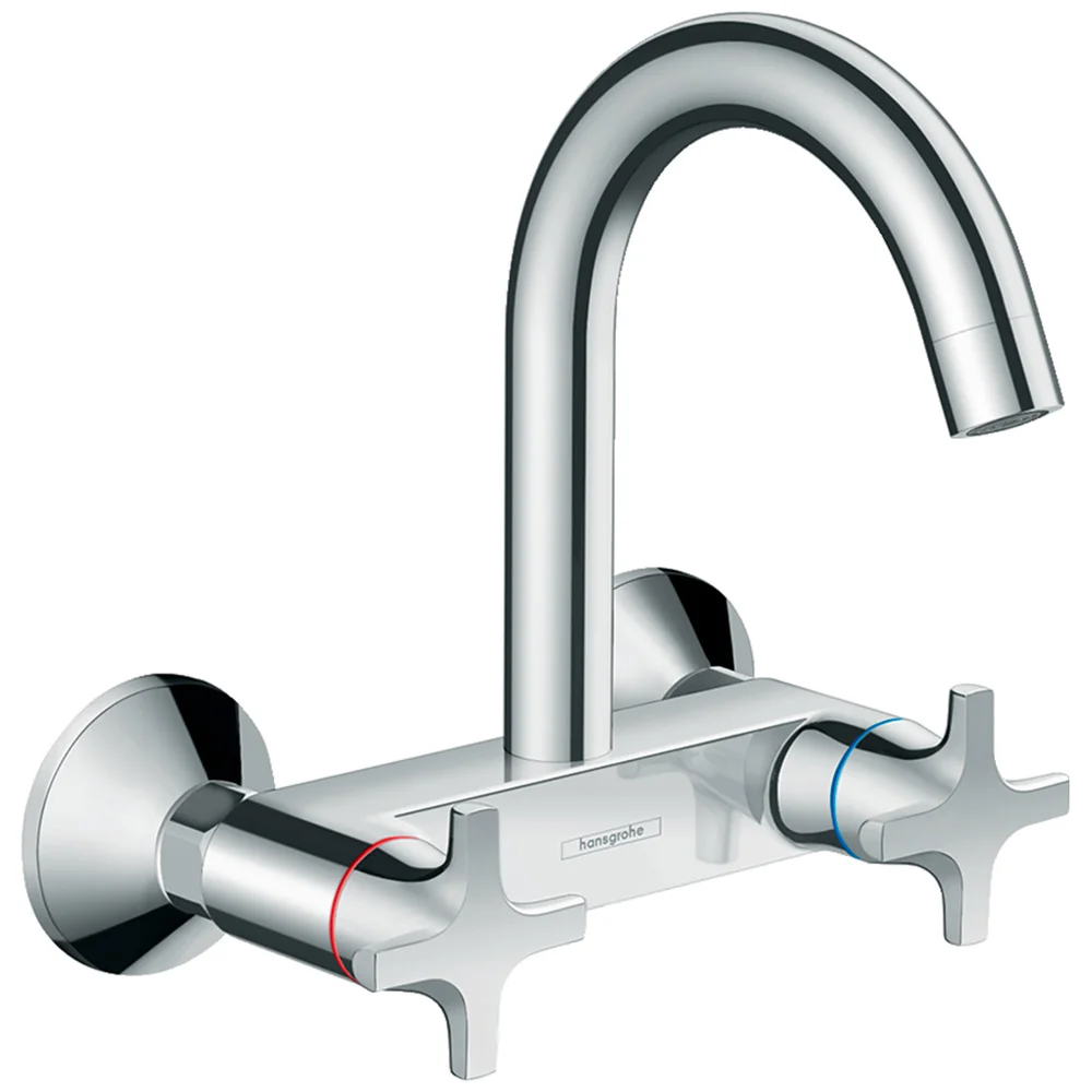 Chromowana bateria kuchenna widok z przodu, hansgrohe