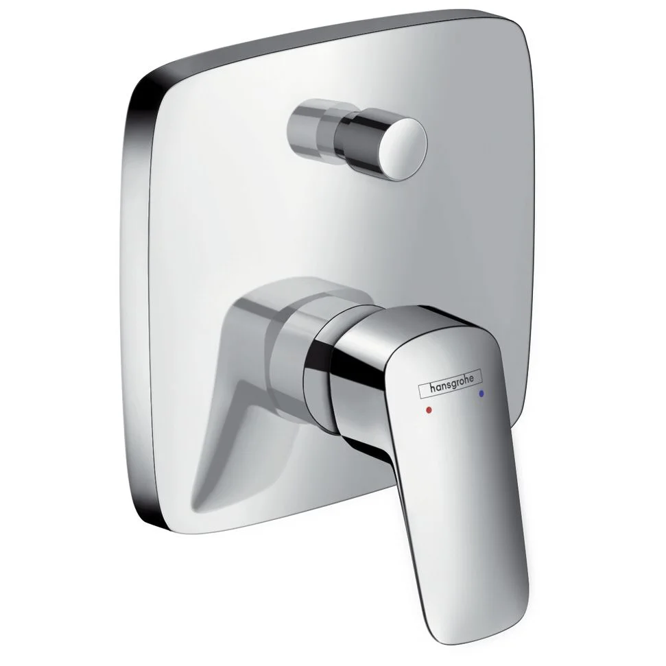 Jednouchwytowy mieszacz wannowy w chromie, widok z przodu, hansgrohe