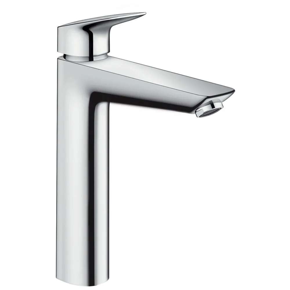 Wysoka chromowana bateria umywalkowa z widokiem z boku, hansgrohe