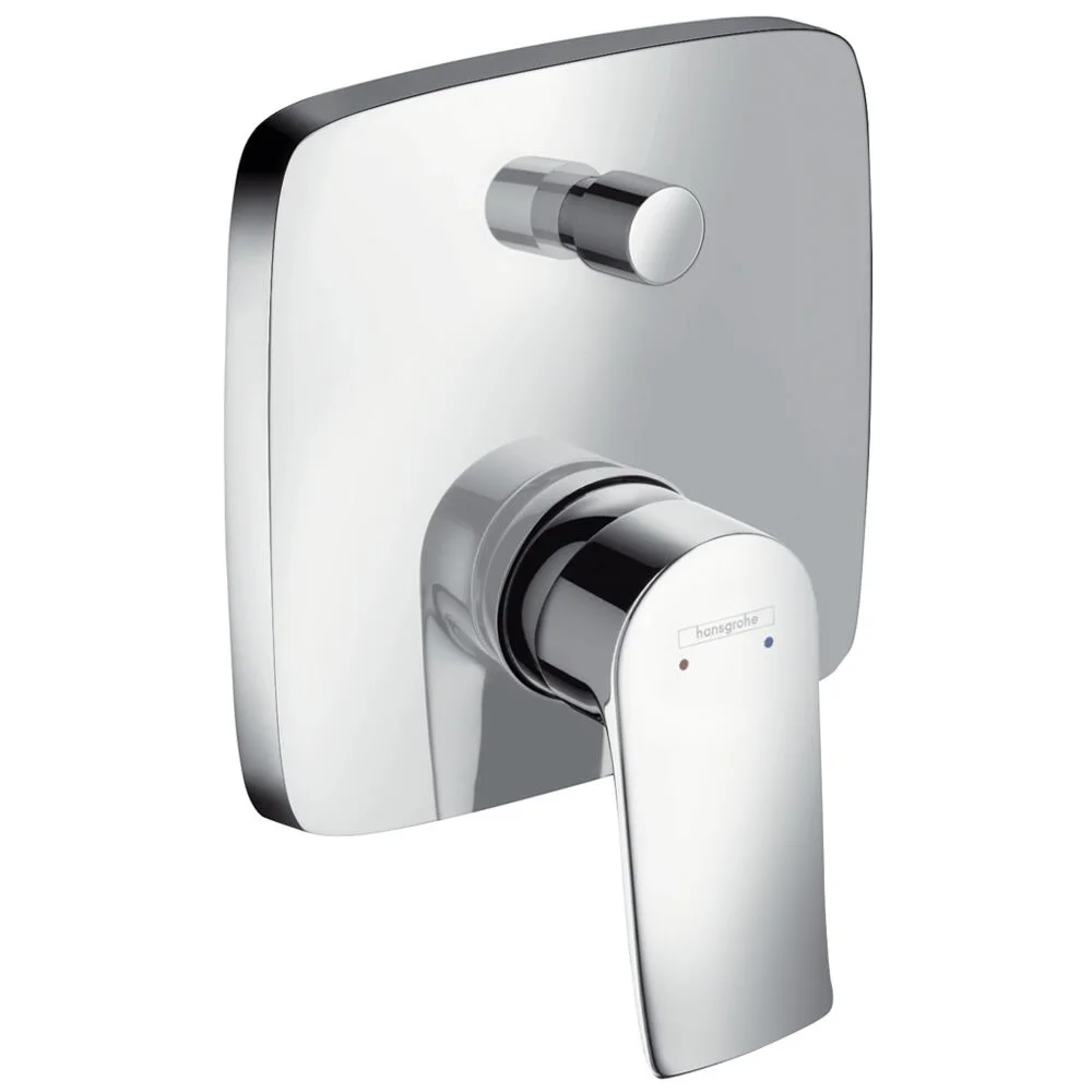 Chromowany mieszacz wannowy widok z przodu, hansgrohe