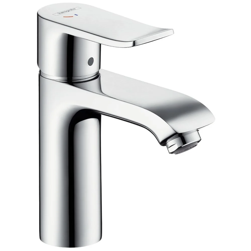 Chromowana bateria umywalkowa widok z przodu, hansgrohe
