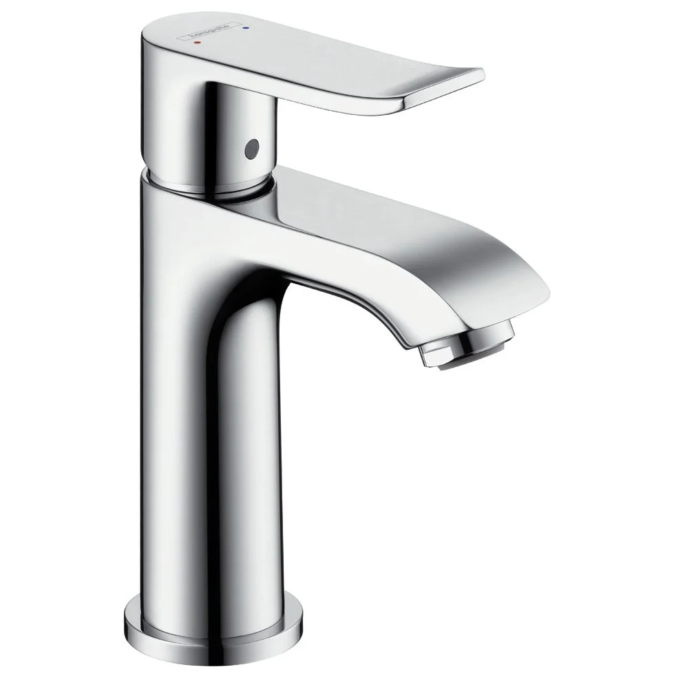 Chromowana bateria umywalkowa widok z przodu, hansgrohe