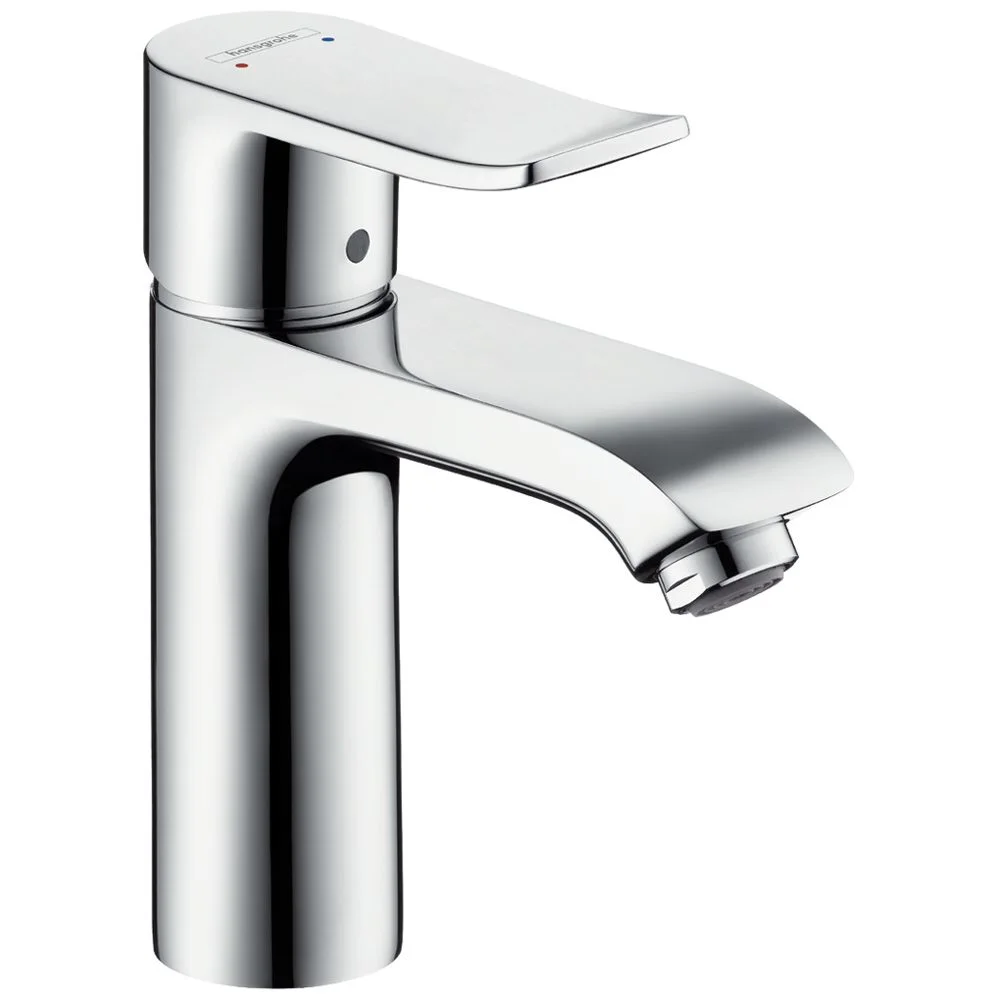 Chromowana bateria umywalkowa widok z przodu, hansgrohe