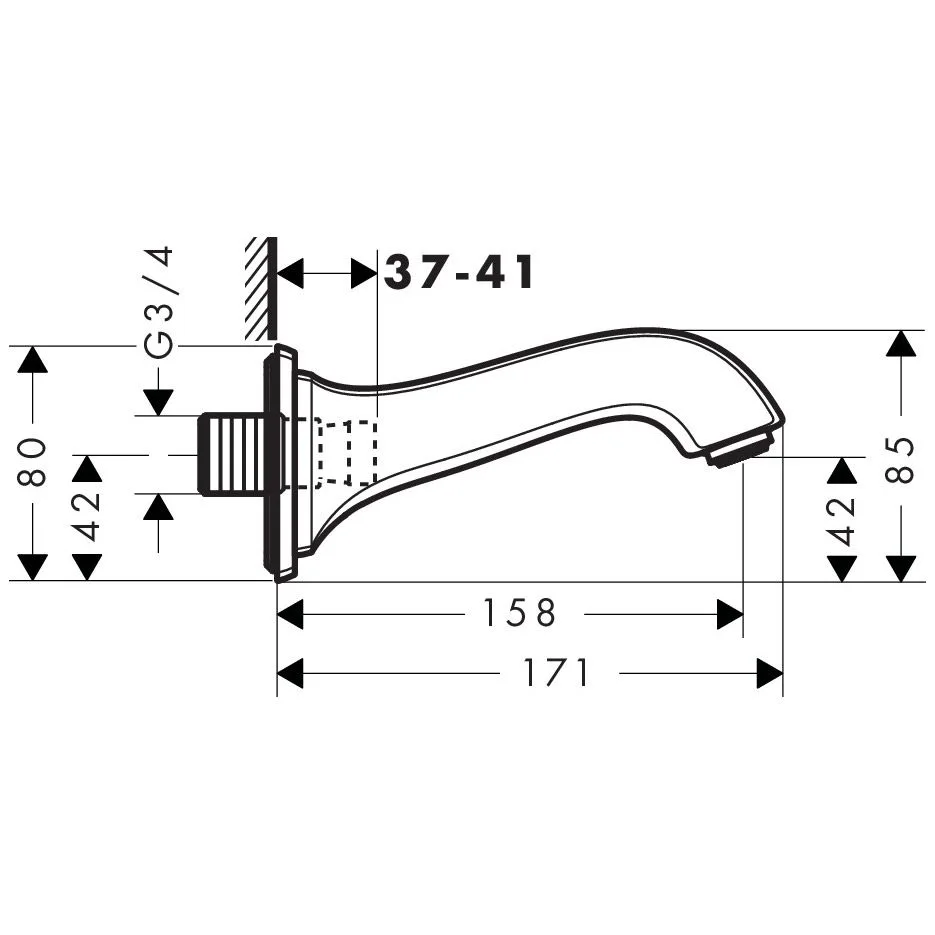 Rysunek techniczny wylewki wannowej, hansgrohe