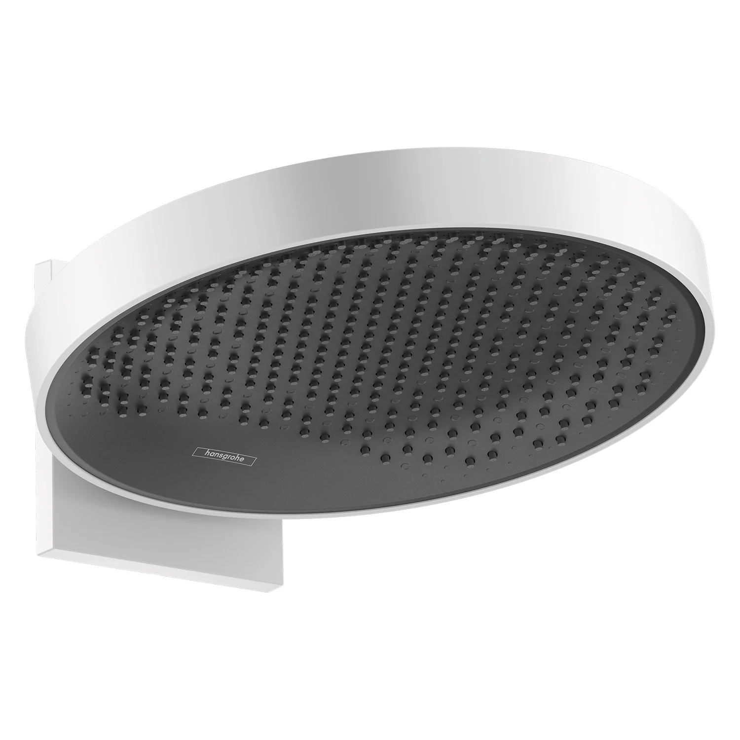 Okrągła głowica prysznicowa w bieli, widok z boku, hansgrohe