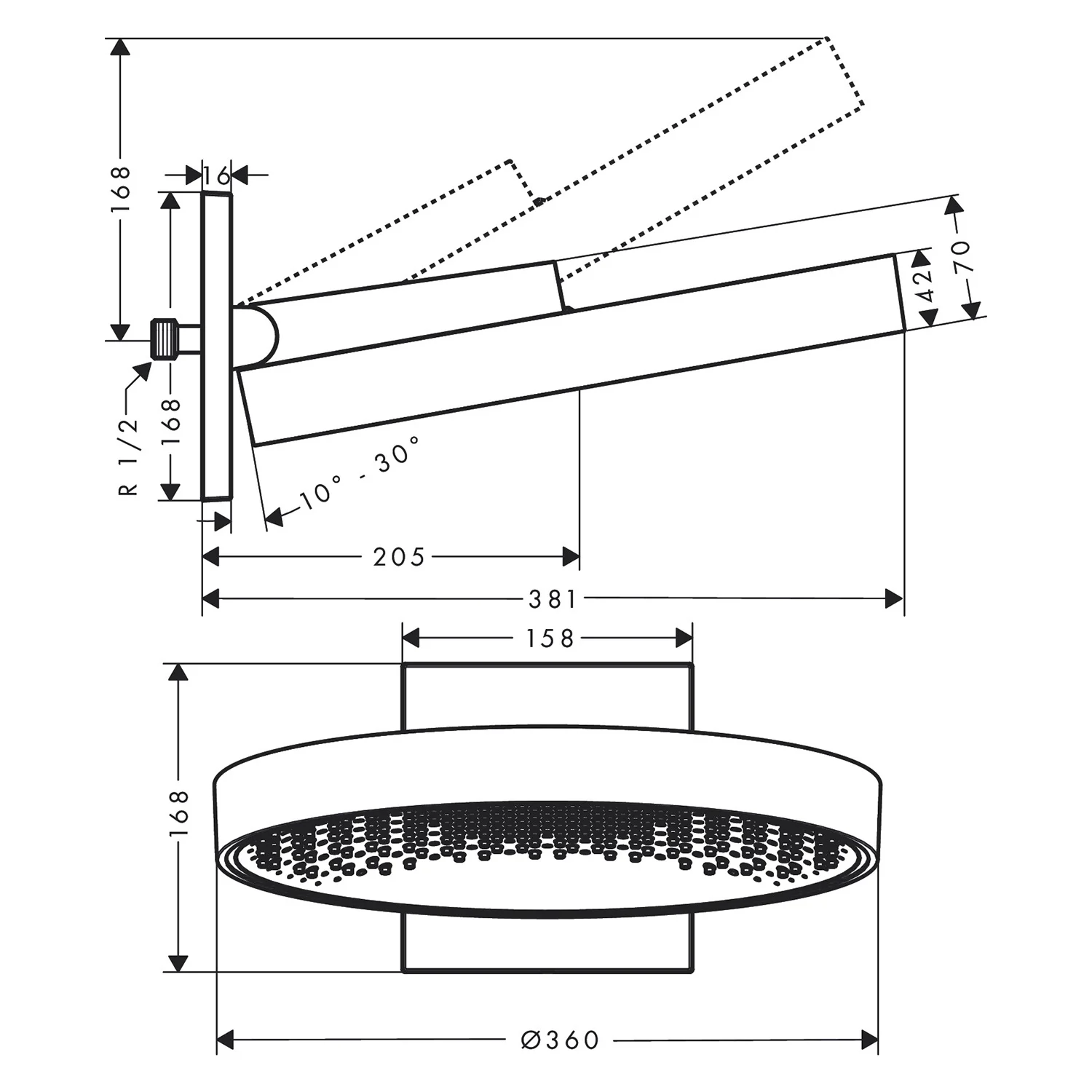 hansgrohe Rainfinity Kopfbrause 360 1jet mit Wandanschluss Bild 2