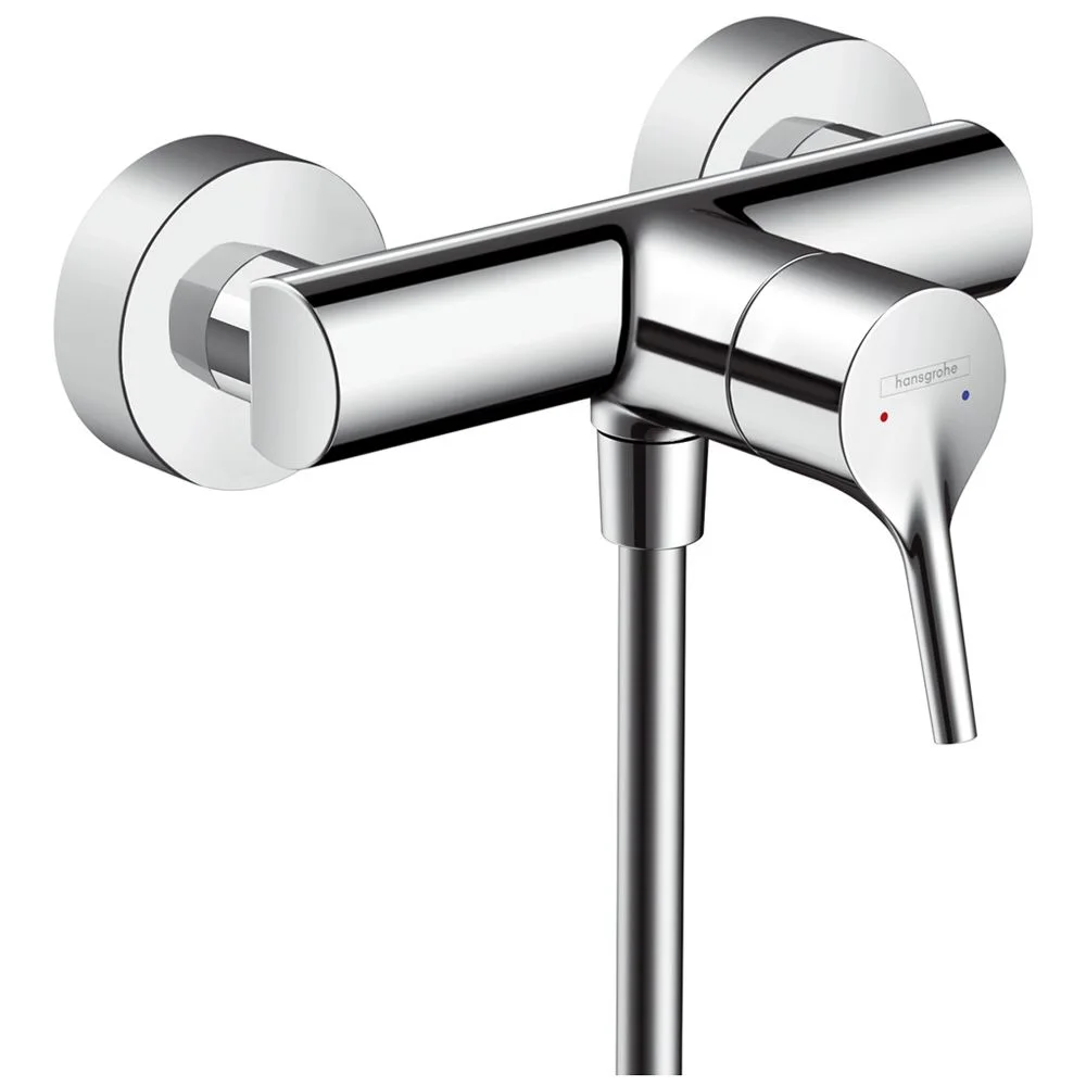 Chromowana bateria prysznicowa widok z przodu, hansgrohe