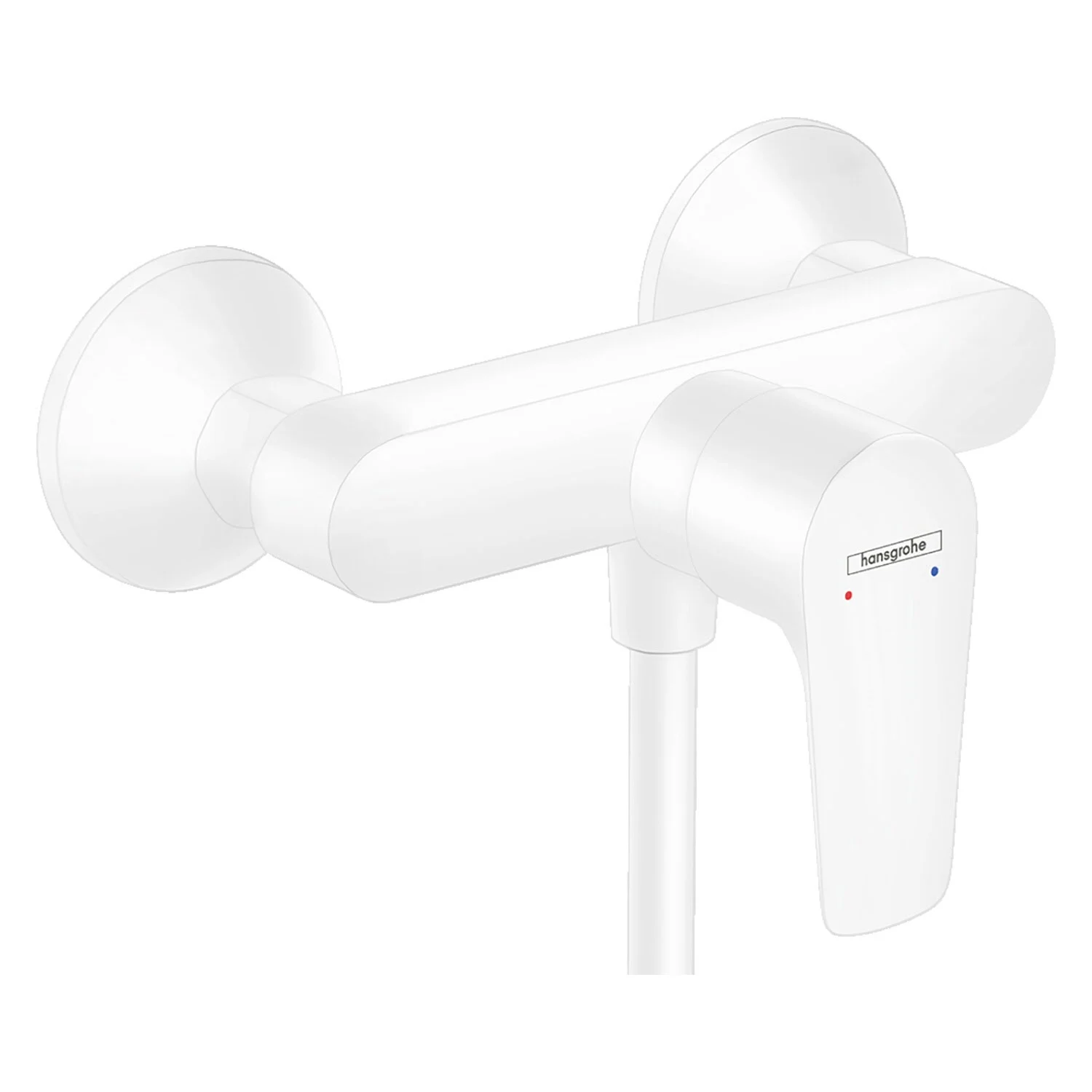 Biała bateria prysznicowa z widokiem z boku, hansgrohe