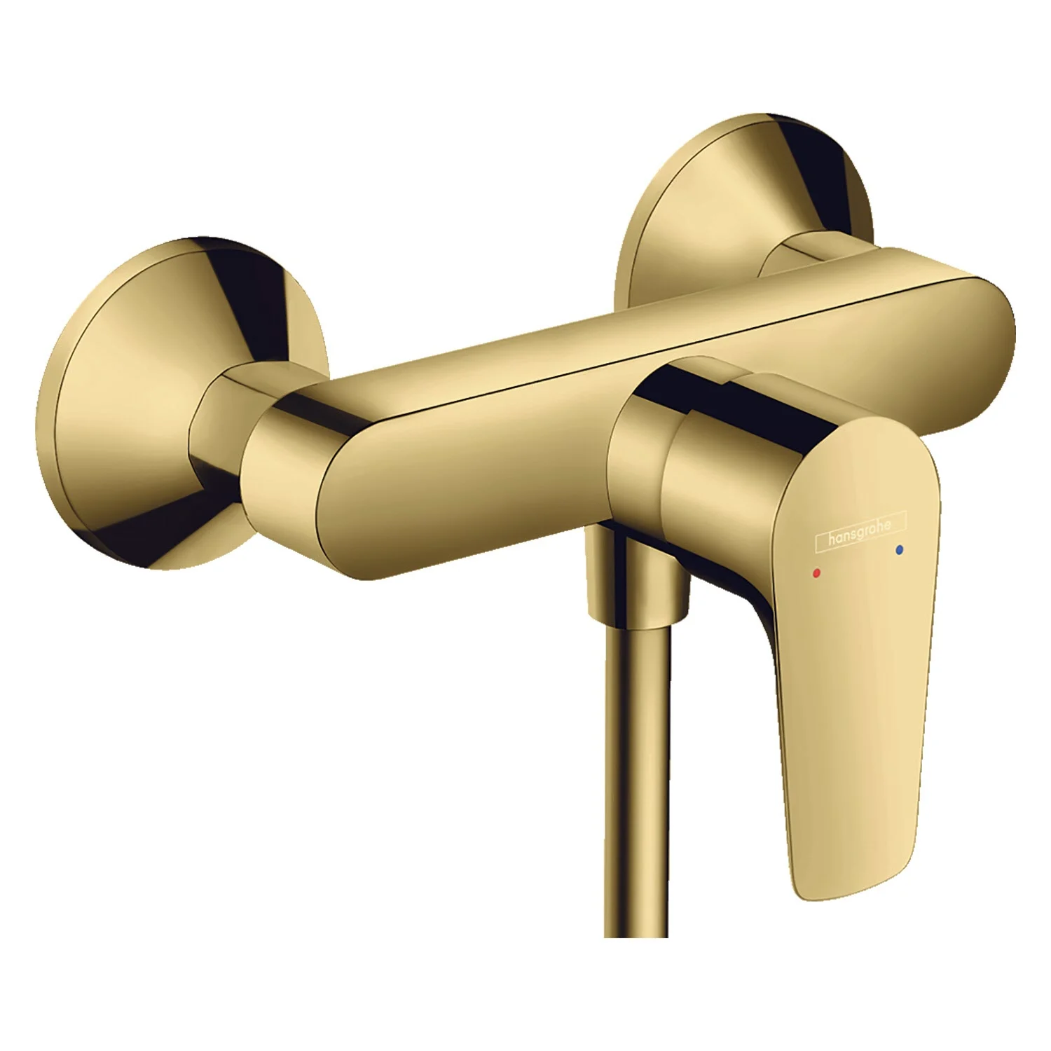 Złota bateria prysznicowa z widokiem z boku, hansgrohe