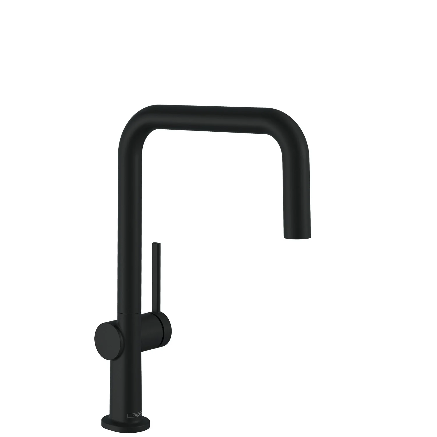 Czarna bateria kuchenna z kwadratową wylewką, hansgrohe