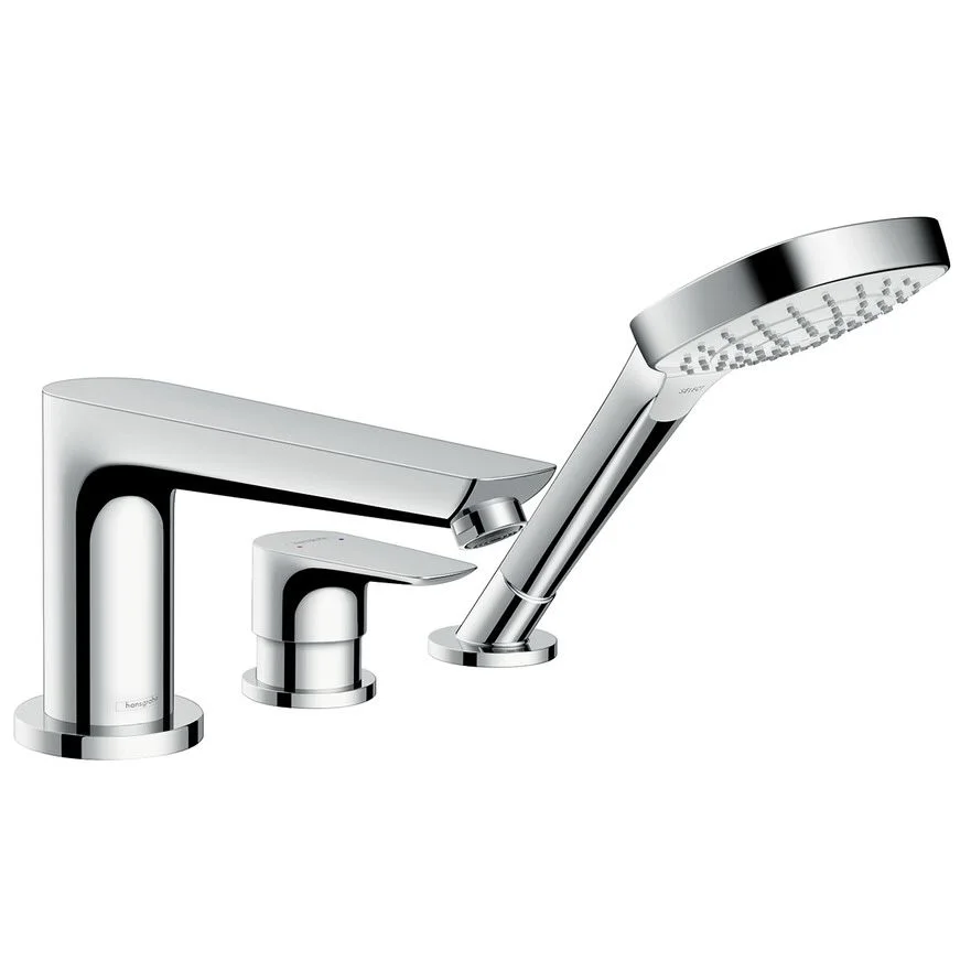 Chromowana bateria wannowa z prysznicem ręcznym, hansgrohe