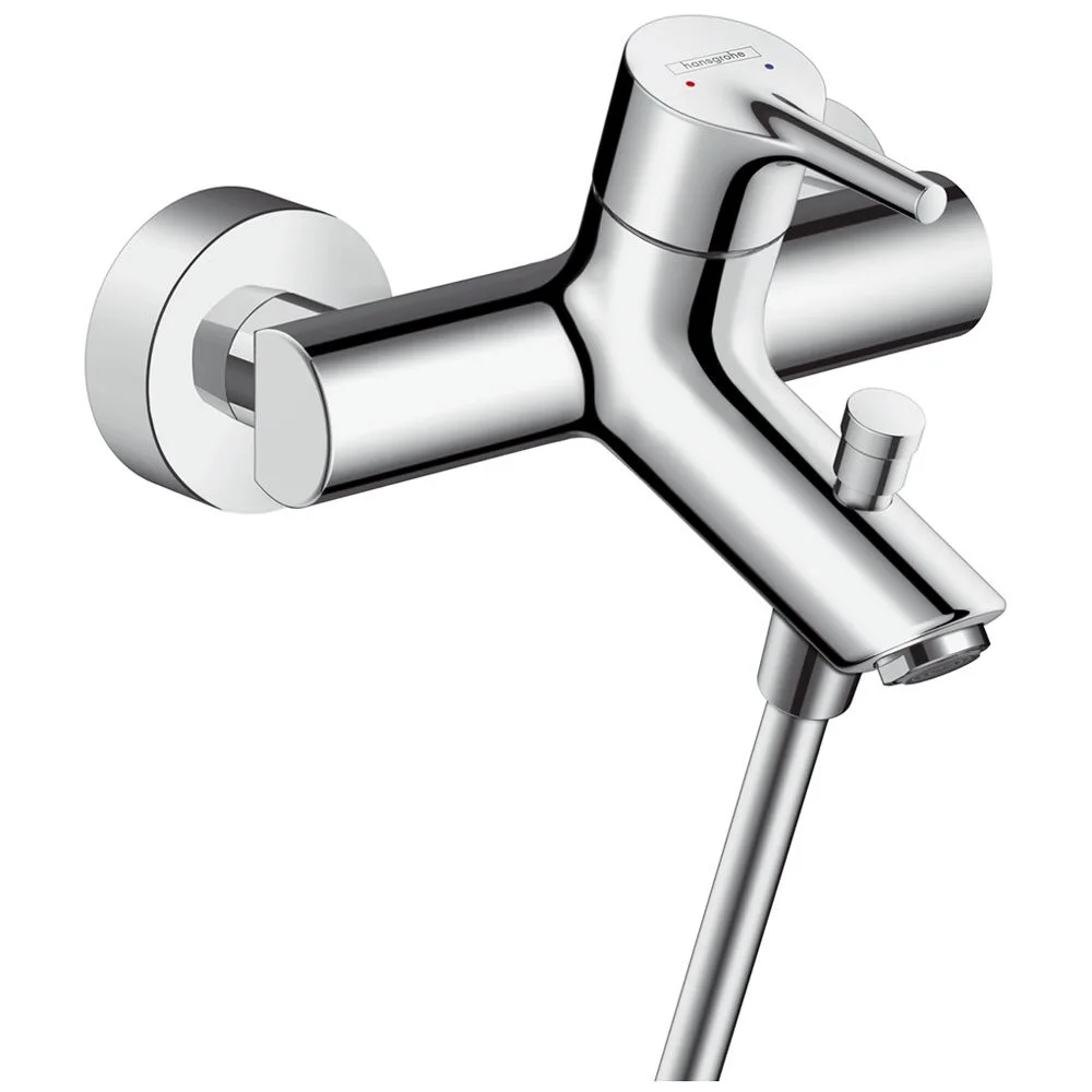 Chromowana bateria wannowa widok z przodu, hansgrohe