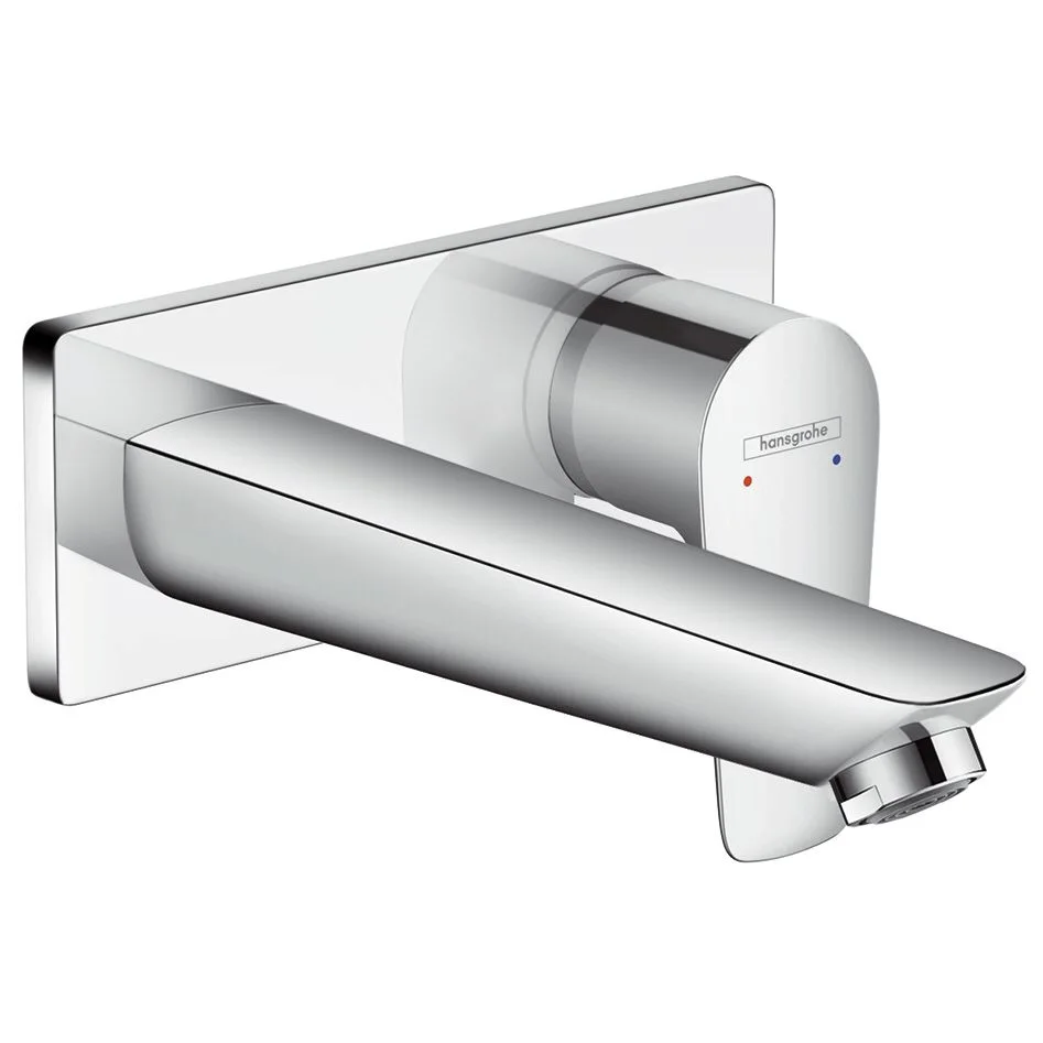Chromowana bateria umywalkowa w widoku z boku, hansgrohe