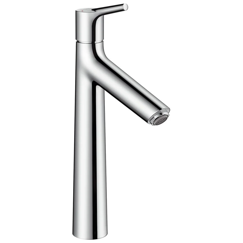 Wysoka chromowana bateria umywalkowa widok z przodu, hansgrohe