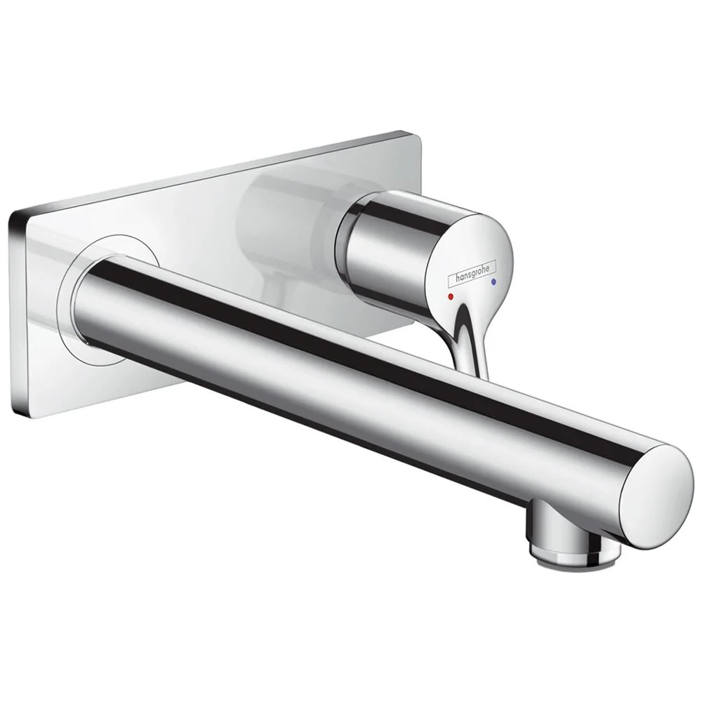 Chromowana bateria ścienna widok z boku, hansgrohe