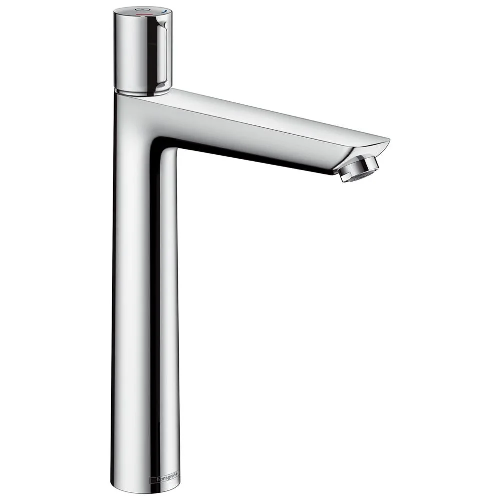 Wysoka chromowana bateria umywalkowa jednouchwytowa widok z przodu, hansgrohe