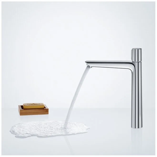 Chromowana bateria umywalkowa z bieżącą wodą, hansgrohe