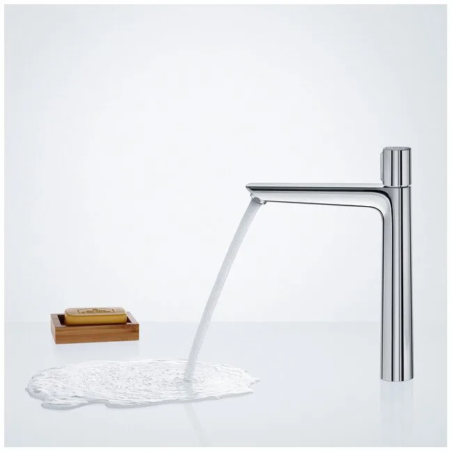 Chromowana bateria umywalkowa z płynącą wodą, hansgrohe